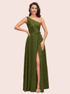 Elegant One Shoulder Side Slit Long Soft Satin Party Prom Dresses 2023