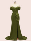 Elegant Off Shoulder Mermaid Long Soft Satin Bridesmaid Dresses 2023
