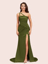 Sexy Mermaid One Shoulder Unique Side Slit Soft Satin Bridesmaid Dresses Online