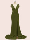 Sexy V-neck Criss Cross Side Slit Long Siky Satin Mermaid Bridesmaid Dresses Online