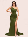 Sexy One Shoulder Mermaid Side Slit Long Soft Satin Bridesmaid Dresses Online