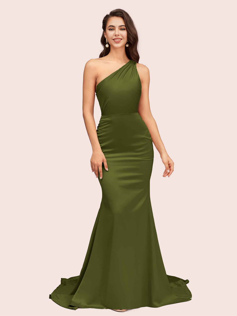 Elegant One Shoulder Mermaid Soft Satin Bridesmaid Dresses Online Elegant One Shoulder Mermaid Soft Satin Bridesmaid Dresses Online