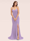 Sexy Halter Criss Cross Back Stretchy Jersey Long Mermaid Bridesmaid Dresses With Slit