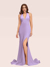 Sexy Backless Side Slit V-Neck Off Shoulder Jersey Long Mermaid Prom Dresses With Slit
