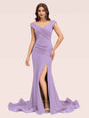 Sexy V-neck Side Slit Stretchy Jersey Long Mermaid Bridesmaid Dresses For Sale