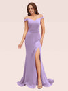 Sexy Off Shoulder Side Slit Stretchy Jersey Long Mermaid Evening Prom Dresses Online