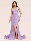 Sexy Backless V-neck Open Back Side Slit Stretchy Jersey Long Mermaid Bridesmaid Dresses