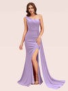 Sexy Side Slit One Shoulder Jersey Long Mermaid Bridesmaid Dresses For Sale