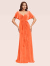 Elegant Velvet Bat Sleeves V-neck Long Bridesmaid Dresses Online