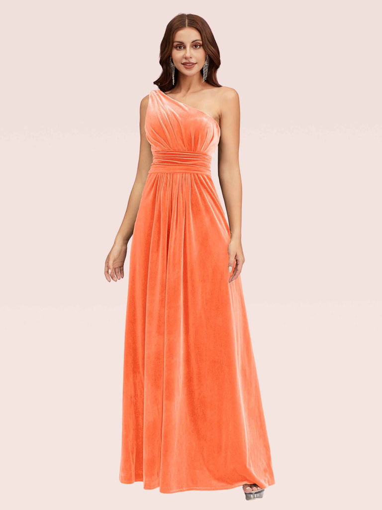 Elegant One Shoulder Long A-line Velvet Evening Prom Dresses Online