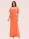 Elegant Velvet Bateau Bat Sleeve Side Slit Long Bridesmaid Dresses With Slit