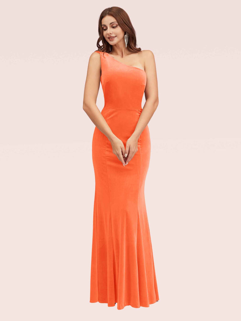 Sexy One Shoulder Long Mermaid Velvet Graduation Prom Dress Online Sexy One Shoulder Long Mermaid Velvet Graduation Prom Dress Online