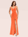 Elegant Mermaid V-Neck Long Side Slit Off Shoulder Velvet Bridesmaid Dresses For Sale