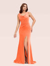 Sexy Open Back Velvet Cowl Side Split Long Mermaid Bridesmaid Dresses Online