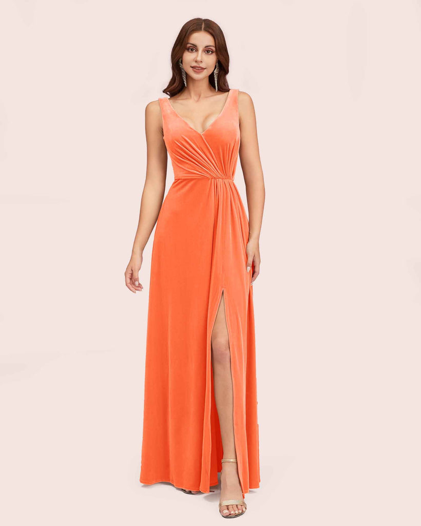 Modern Velvet V-Neck Side Slit Long Formal Prom Dresses Online Modern Velvet V-Neck Side Slit Long Formal Prom Dresses Online