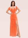 Sexy Bat Sleeves V-neck Long Stretch Velvet Bridesmaid Dresses With Slit For Sale