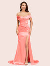 Sexy Side Slit Mermaid Off Shoulder Long Soft Satin Bridesmaid Dresses Online