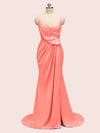 Sexy Spaghetti Straps V-Neck Side Slit Long Satin Mermaid Party Prom Dresses Online