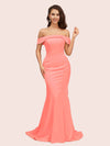 Sexy Mermaid Off Shoulder Long Soft Satin Formal Prom Dresses For Women
