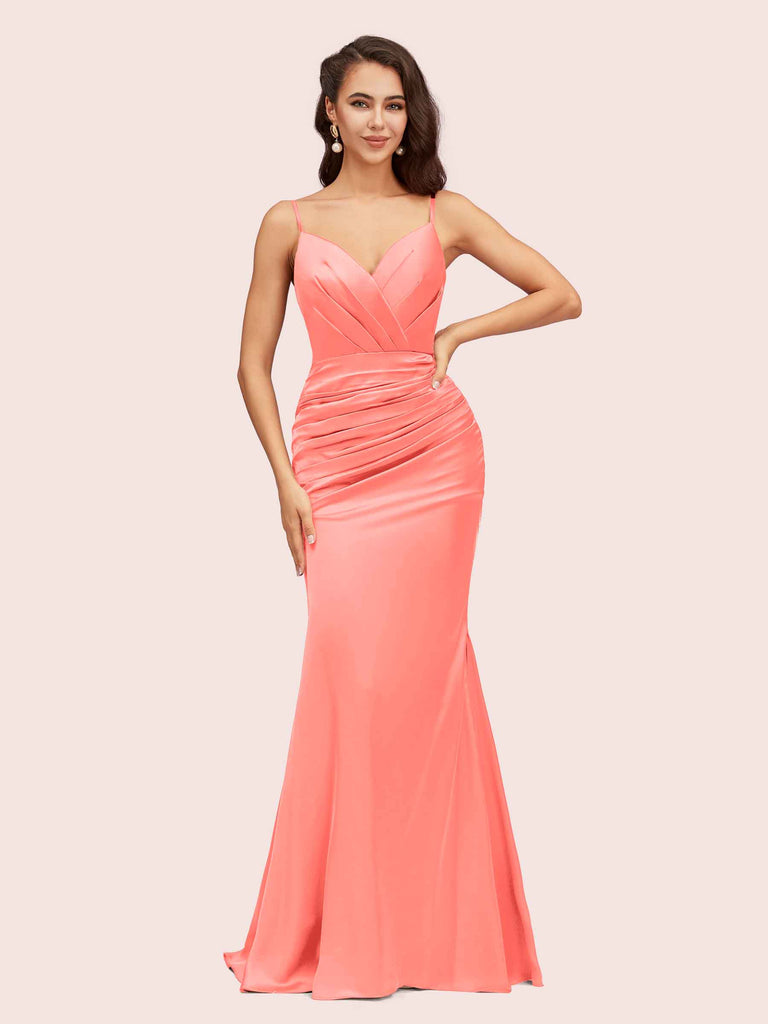 Sexy Mermaid Spaghetti Straps Long Soft Satin Bridesmaid Dresses Online Sexy Mermaid Spaghetti Straps Long Soft Satin Bridesmaid Dresses Online