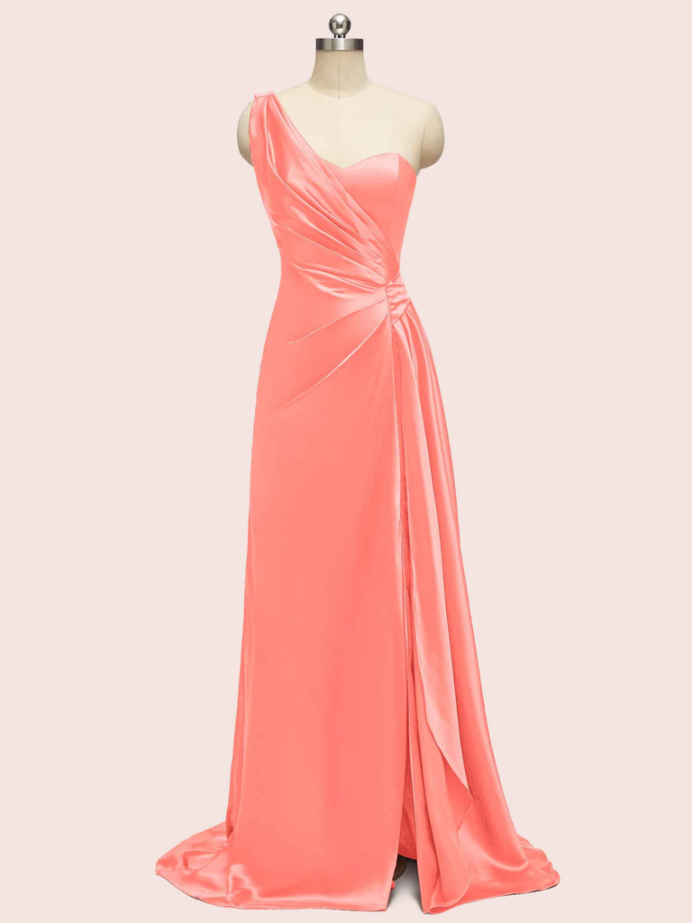 Fancy One Shoulder Long Soft Satin Graduation Prom Dresses Online