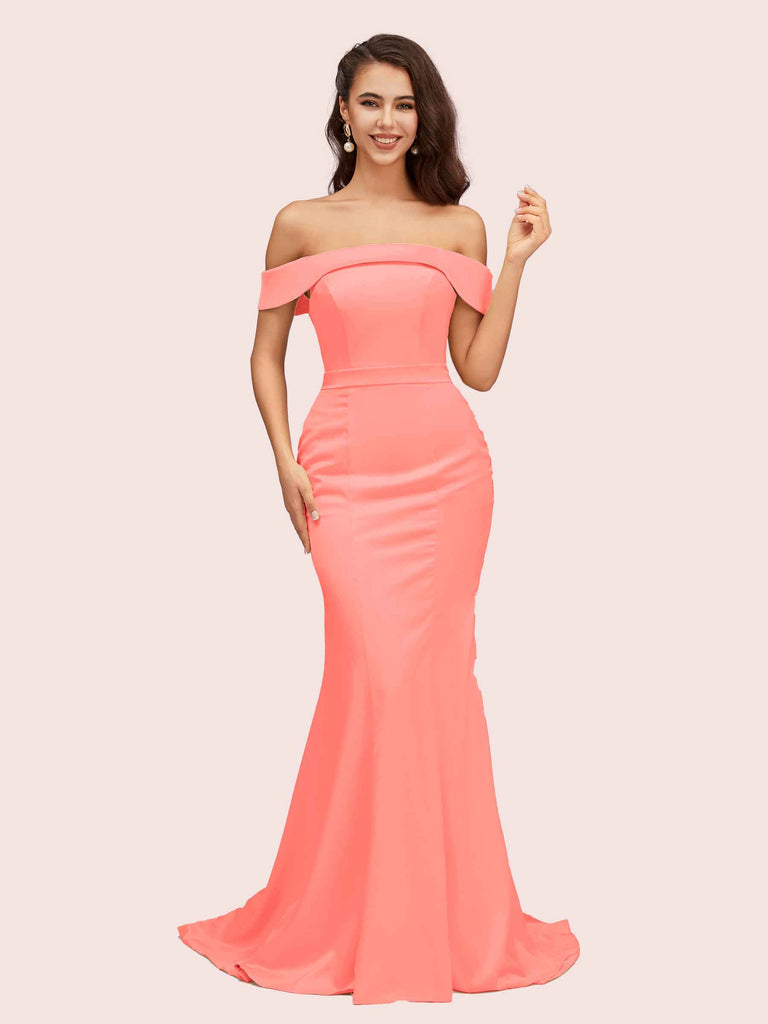 Sexy Mermaid Off Shoulder Long Soft Satin Bridesmaid Dresses Online Sexy Mermaid Off Shoulder Long Soft Satin Bridesmaid Dresses Online