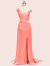 Sexy See Through Side Slit Long Soft Satin Bridesmaid Dresses 2023
