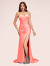 Sexy Mermaid Sweetheart Long Soft Satin Formal Prom Dresses With Slit