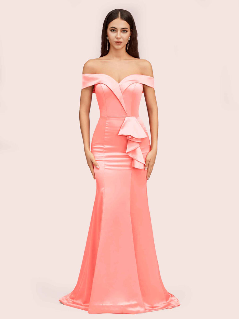 Elegant Soft Satin Mermaid Off Shoulder Unique Long Bridesmaid Dresses Online Elegant Soft Satin Mermaid Off Shoulder Unique Long Bridesmaid Dresses Online