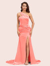 Sexy Mermaid One Shoulder Long Soft Satin Side Slit Bridesmaid Dresses Online