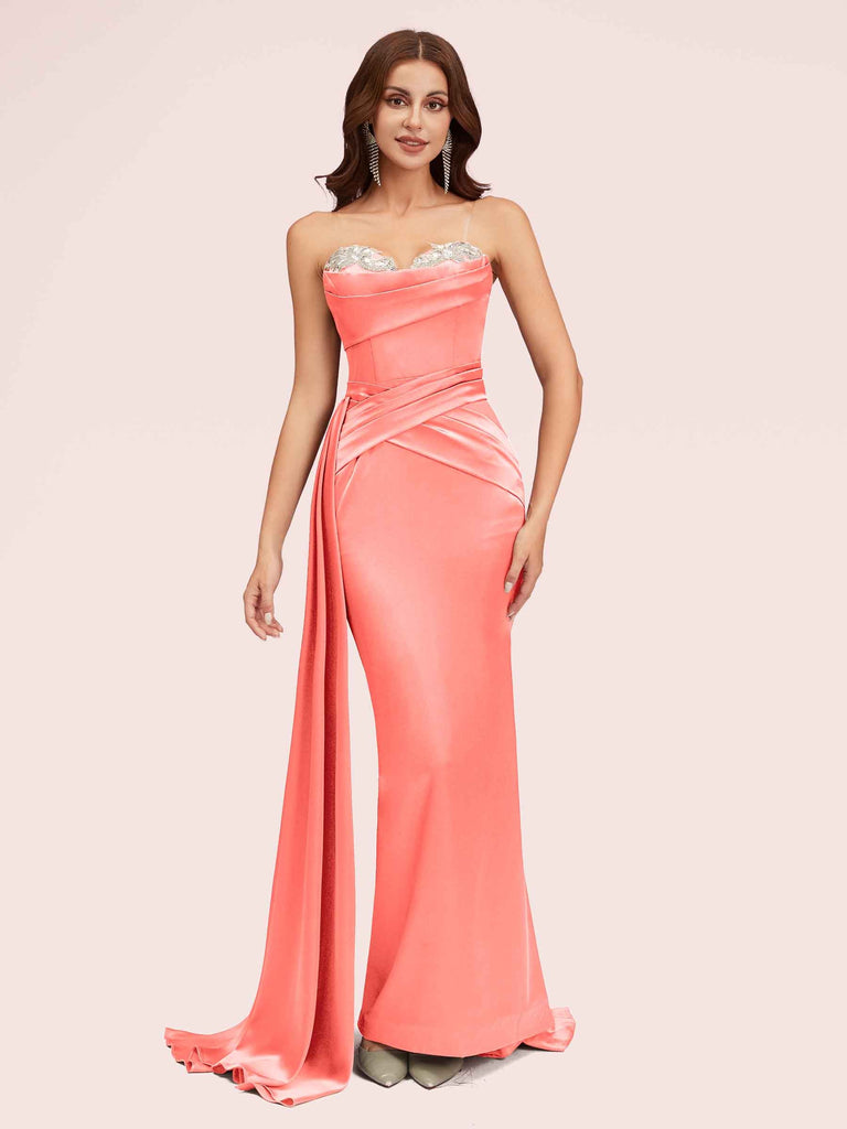 Sexy Sweetheart Long Silky Soft Satin Mermaid Graduation Prom Dresses Sexy Sweetheart Long Silky Soft Satin Mermaid Graduation Prom Dresses