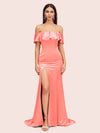 Elegant Soft Satin Off Shoulder Long Mermaid Bridesmaid Dresses With Slit