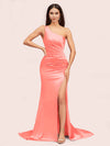 Sexy One Shoulder Mermaid Side Slit Long Soft Satin Bridesmaid Dresses Online