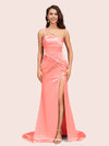 Sexy Mermaid One Shoulder Unique Side Slit Soft Satin Bridesmaid Dresses Online For Sale
