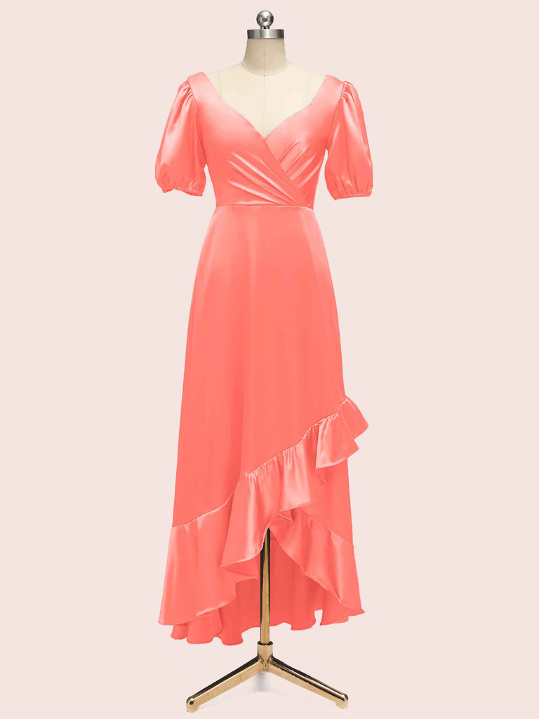 Beautiful Short Sleeves V-Neck Soft Satin Cheap Short Bridesmaid Dresses Beautiful Short Sleeves V-Neck Soft Satin Cheap Short Bridesmaid Dresses