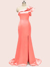 Sexy Side Slit One Shoulder Mermaid Long Soft Satin Graduation Prom Dresses Online