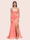 Soft Satin One Shoulder Side Slit Silky Long Mermaid Bridesmaid Dresses Online For Sale