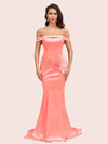 Sexy Off Shoulder Mermaid Long Silky Satin Formal Prom Dresses 2023