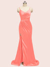 Fancy Spaghetti Straps Mermaid Long Soft Satin Girls Party Prom Dresses Online With Slit