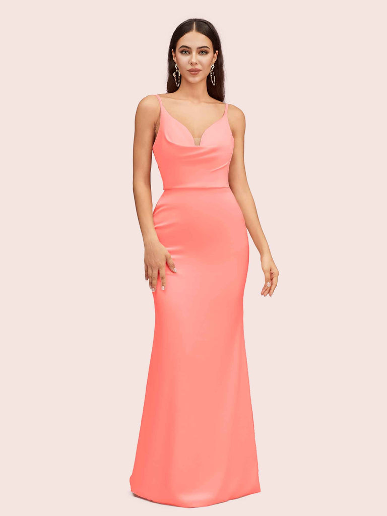 Sexy Spaghetti Straps Cowl Neck Backless Soft Satin Mermaid Formal Prom Dresses Sexy Spaghetti Straps Cowl Neck Backless Soft Satin Mermaid Formal Prom Dresses