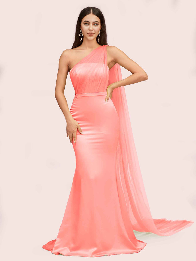 Unique Mermaid One Shoulder Long Soft Satin Formal Prom Dresses Online Unique Mermaid One Shoulder Long Soft Satin Formal Prom Dresses Online