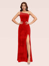 Sexy Simple One Shoulder Long Velvet Graduation Prom Dresses With Slit