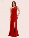 Modern Velvet One Shoulder Side Slit Sheath Long Bridesmaid Dresses Online