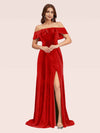 Elegant Off Shoulder Side Slit Long Velvet Party Prom Dresses Online