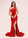 Sexy Side Slit One Shoulder Stretch Jersey Long Graduation Prom Dresses Online