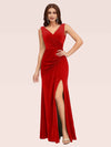 Elegant V-Neck Side Slit Long Velvet Formal Prom Dresses With Slit Online