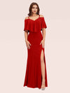 Sexy Cold Shoulder Velvet Mermaid Long Bridesmaid Dresses With Slit