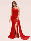 Sexy Side Slit One Shoulder Jersey Long Mermaid Bridesmaid Dresses For Sale