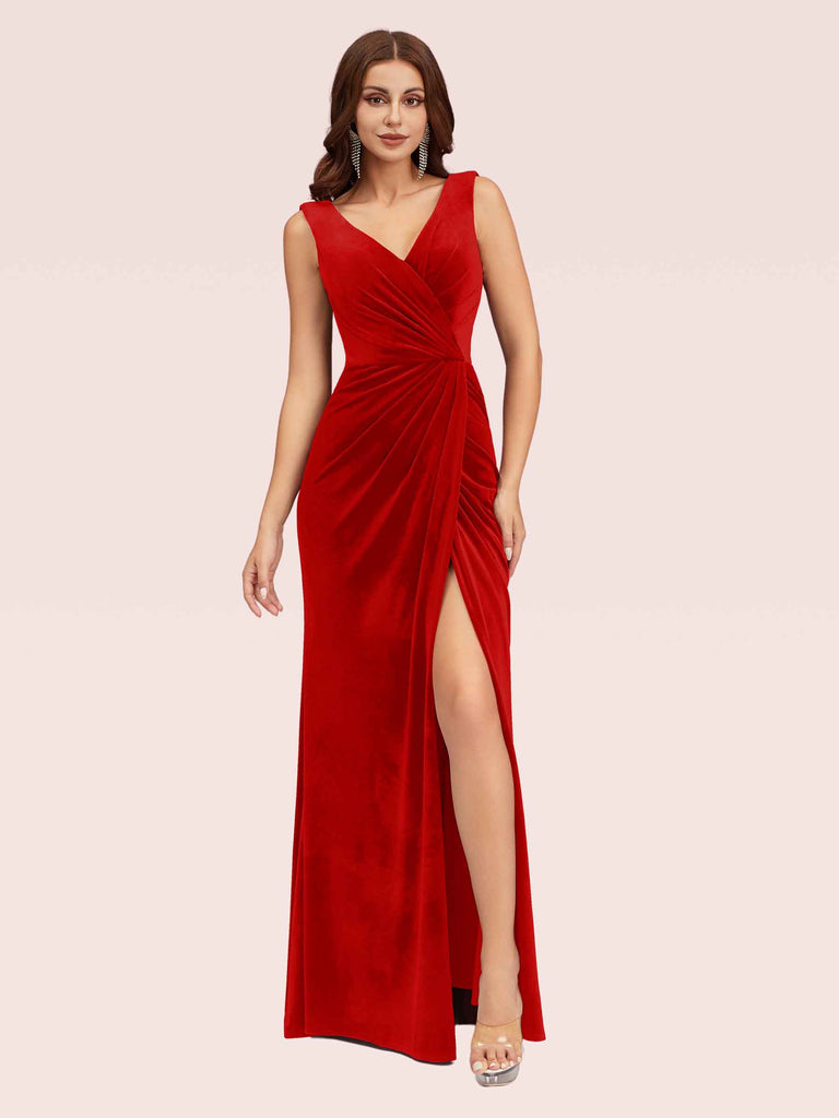 Sexy V Neck Long Velvet Bridesmaid Dresses Online With Slit Sexy V Neck Long Velvet Bridesmaid Dresses Online With Slit