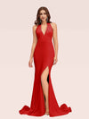 Sexy Backless Side Slit V-Neck Off Shoulder Jersey Long Mermaid Prom Dresses With Slit